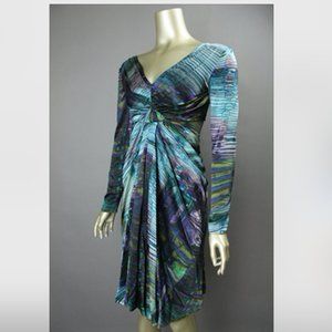 Alberta Ferretti Teal & Purple Silk Pleated Dress